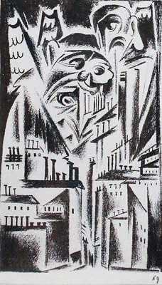 Гончарова Наталия Сергеевна. Пробный отпечаток восьми иллюстраций для книги Александра Рубакина «Город» 